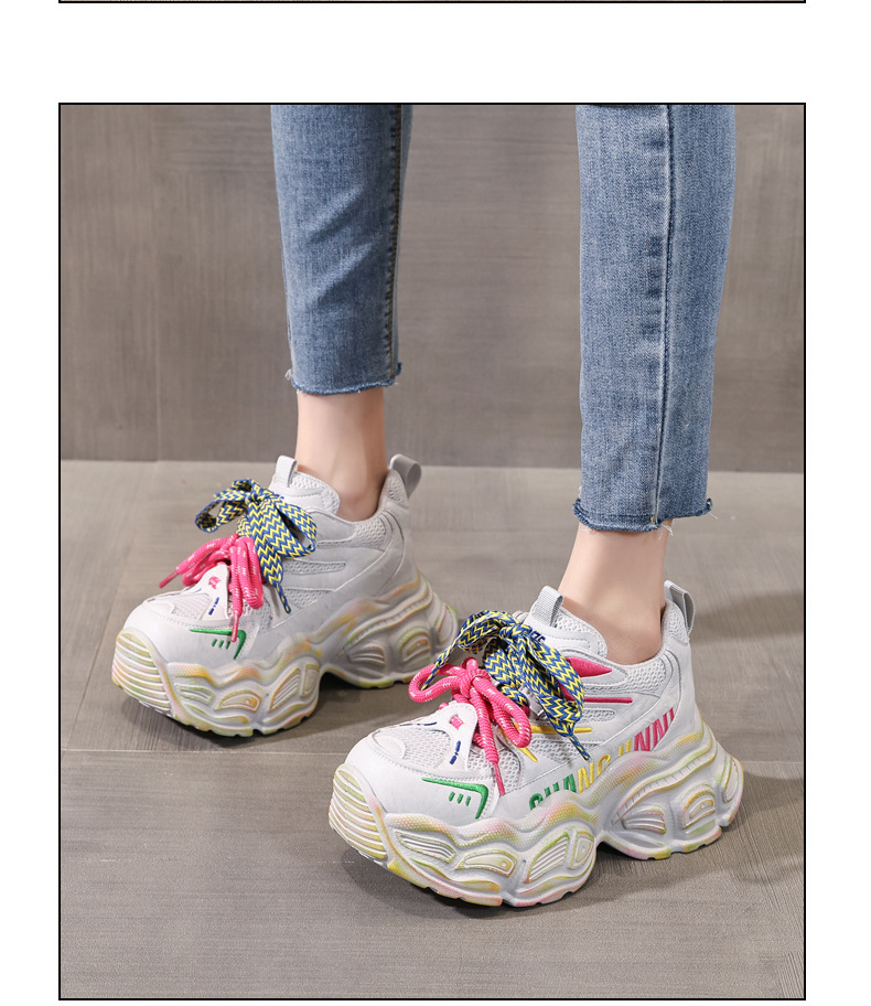 Giày sneaker nữ đế dày tăng chiều cao phong cách dad shoes — xanh lá cây chi tiết 13