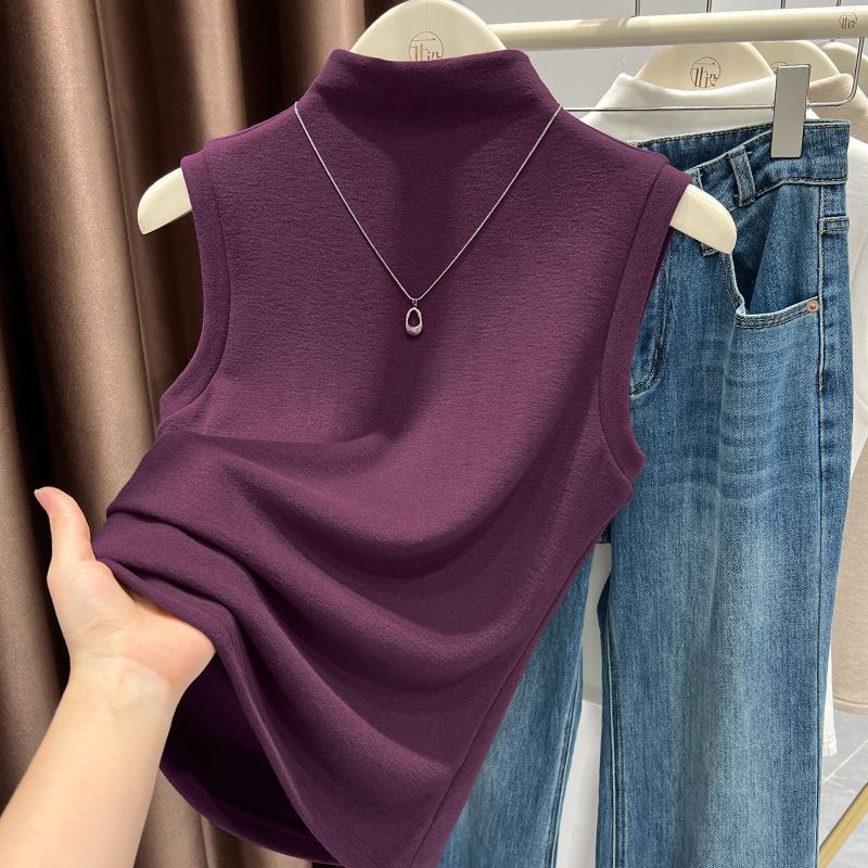 Half-High Collar New Fashion Knitted Sleeveless Base Shirt for Women, Slim Fit Inner Vest Top with a High-End Feel