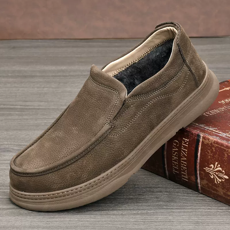 新款冬季加绒保暖牛皮中老年休闲皮鞋男士商务低筒保暖厚底舒适