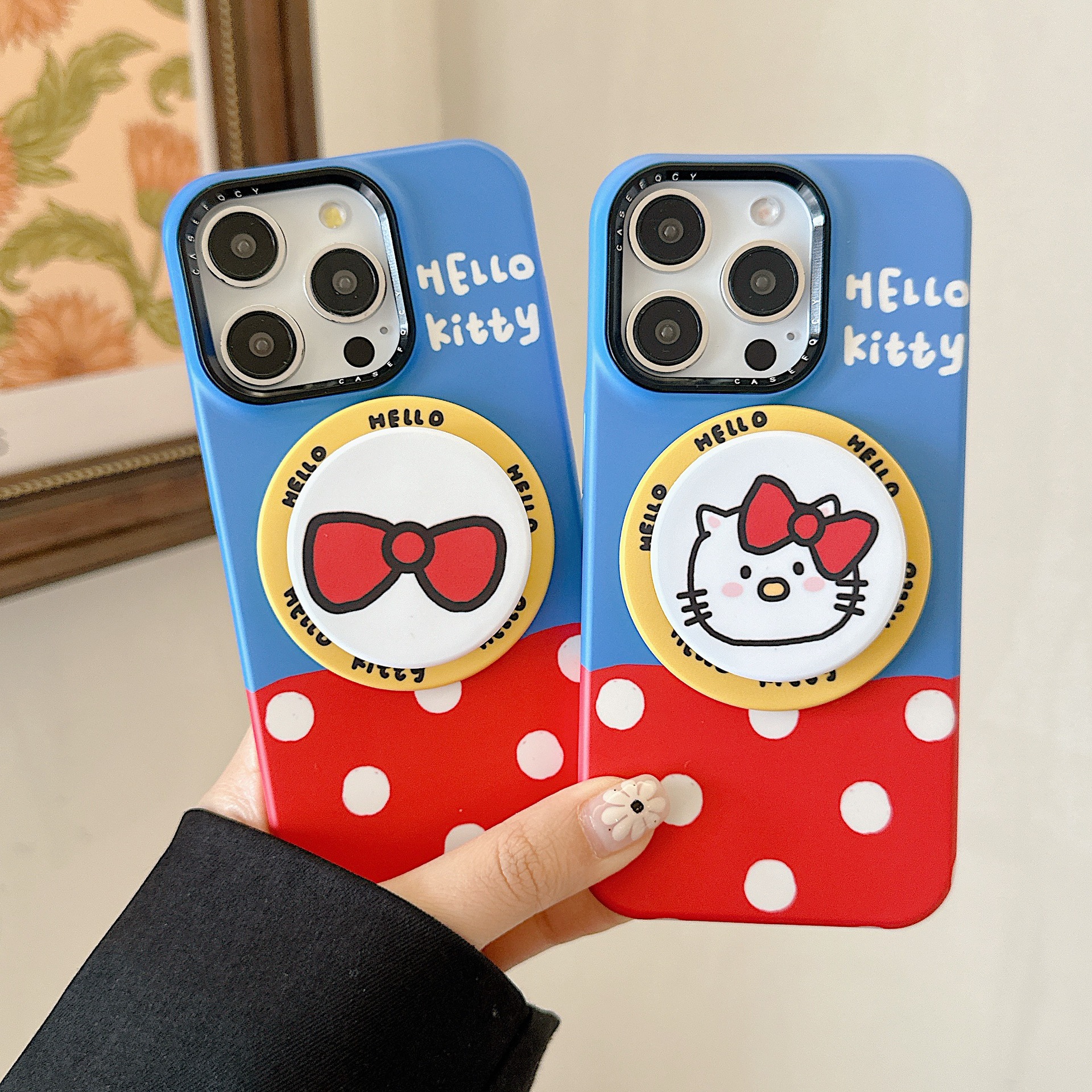 Lindo lazo de punto de onda roja azul para gato KT para Apple 16ProMax funda para teléfono móvil 15Pro magnético 14/13