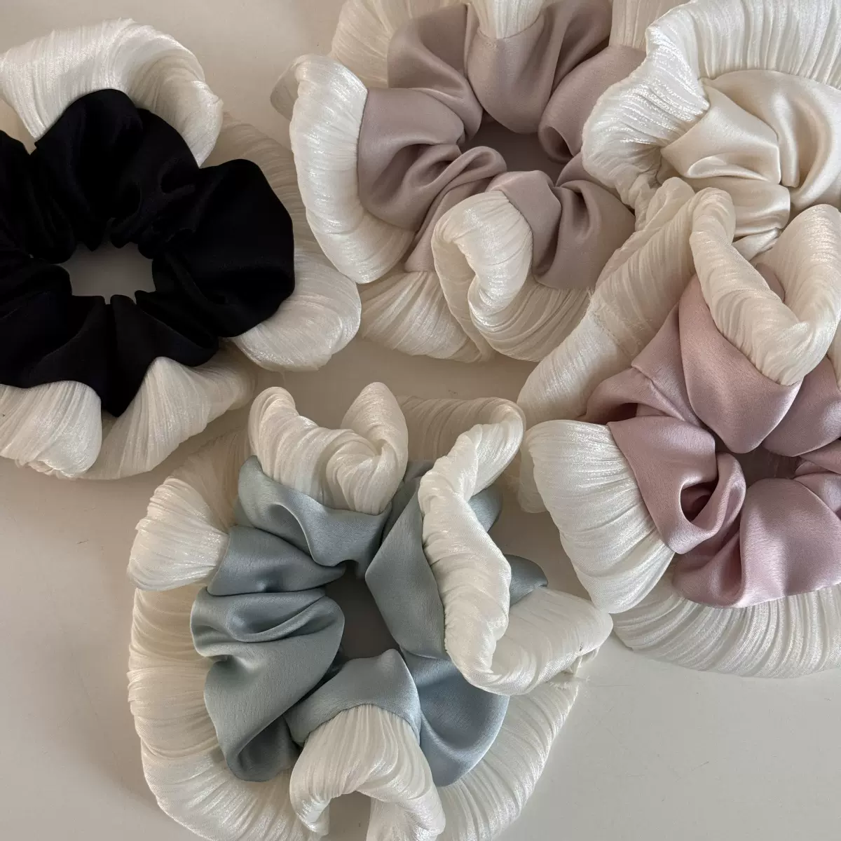 韩系慵懒风~褶皱大肠发圈女感大号荷叶边温柔低马尾头花发饰头饰