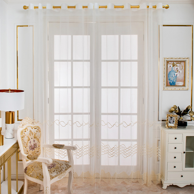 North European Golden Ripple Wave Embroidered Curtain Fabric Wholesale Cross-border European and American Style Foreign Trade Curtain Finished Products Distribution