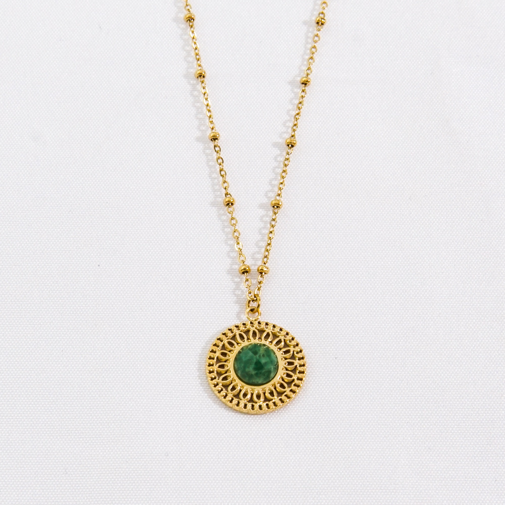 Pendant Necklace Classification 304 Stainless Steel Chain Material cable chain Chain Type 1 Piece Quantity Street Occasion PVD Coated 14K Gold Real Gold Plated Geometric 304 Stainless Steel Natural Stone Modern Style Waterproof Non Tarnish 304 Stainless Steel Pendant Necklace