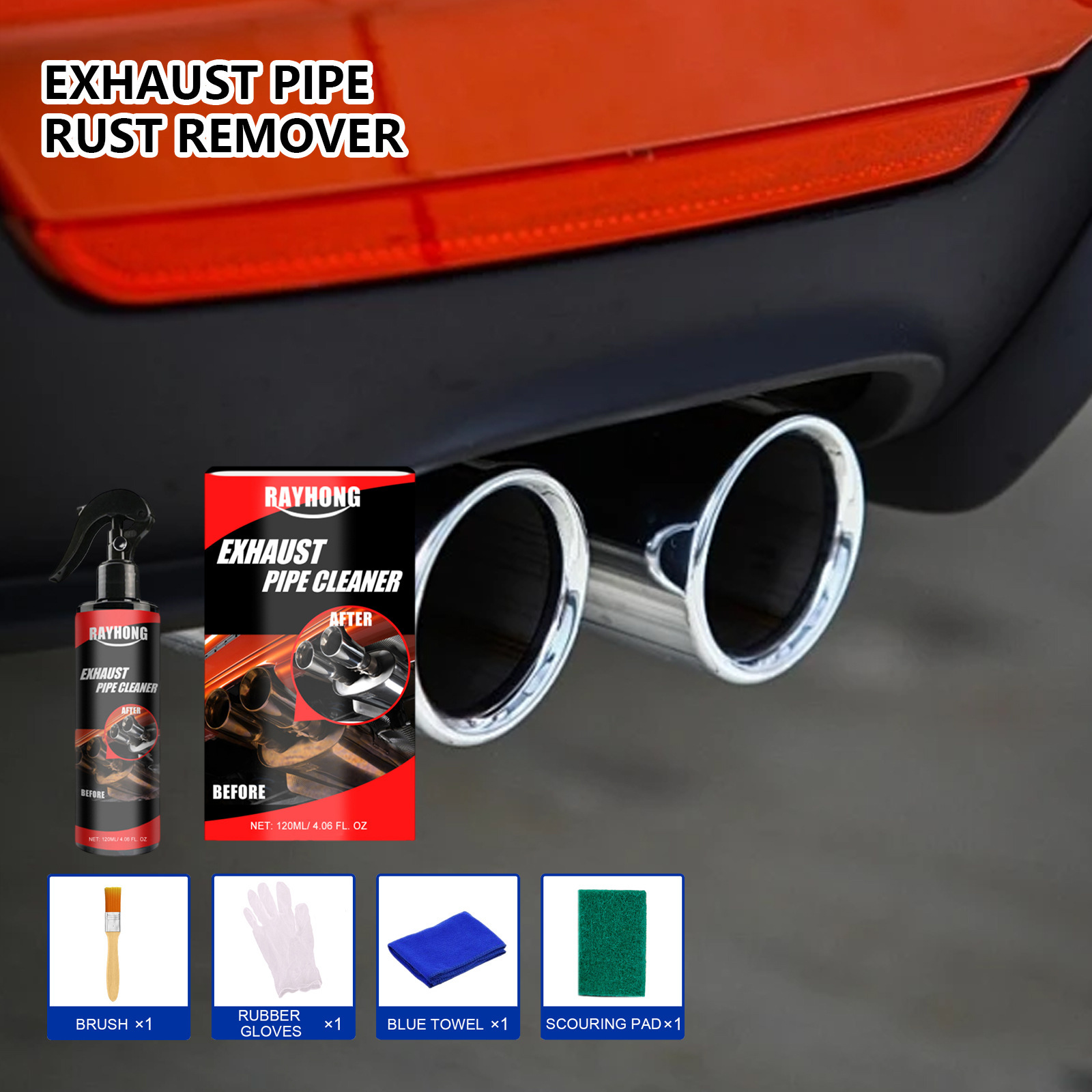Rayhong Car Exhaust Pipe Rust Remover Multifunctional Anti-Rust Metal Exhaust Pipe Equipment Maintenance Cleaner