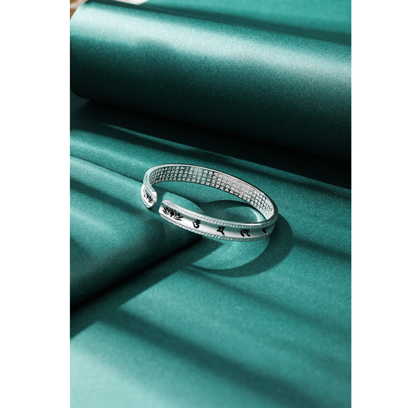 S999 plata pura loto tallado pulsera de plata esterlina para las mujeres estilo étnico retro temperamento amplia superficie sólida madre estilo pulsera de plata