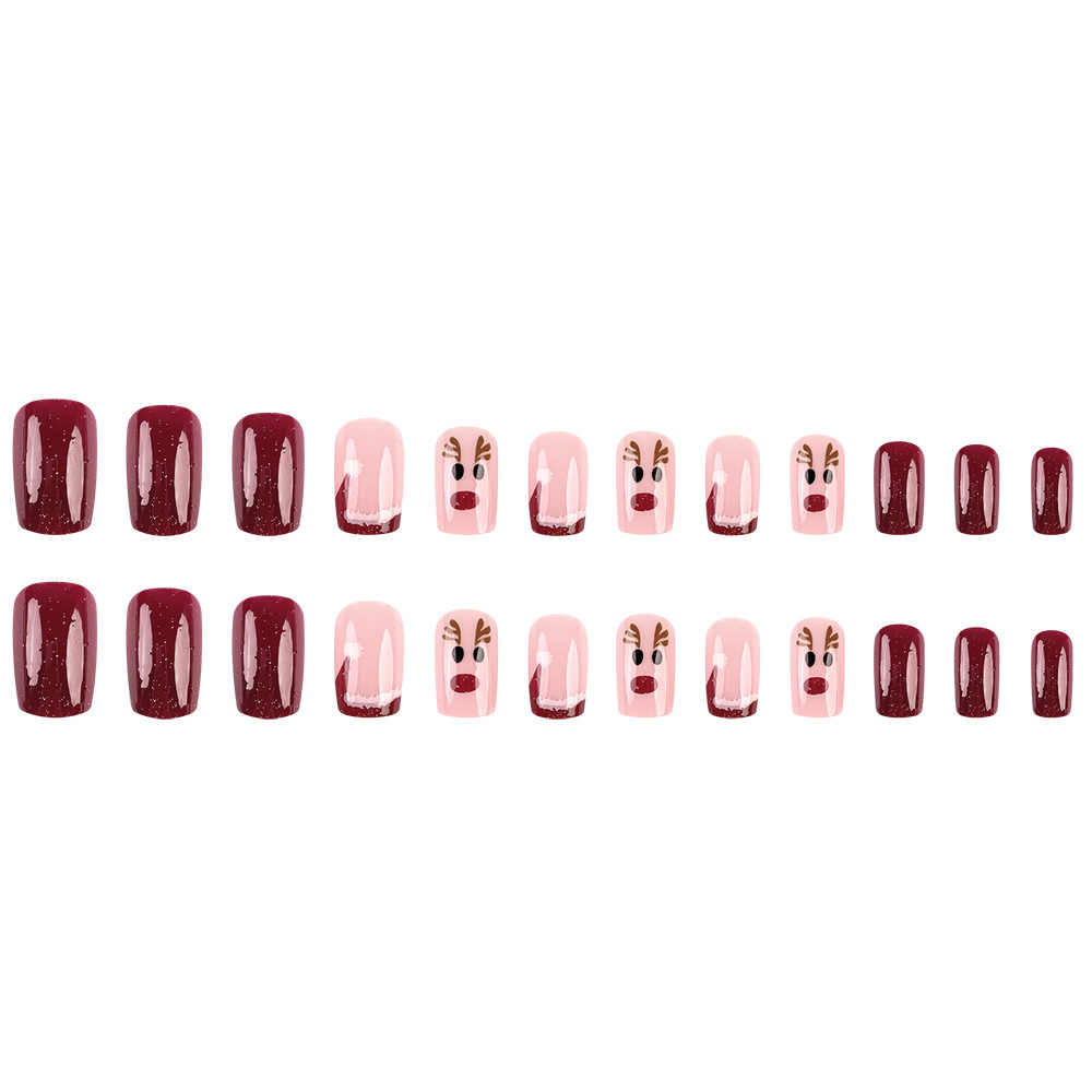Navidad transfronteriza temática uñas falsas vino rojo cálido ambiente de vacaciones manicure encantador estilo dulce para usar uñas