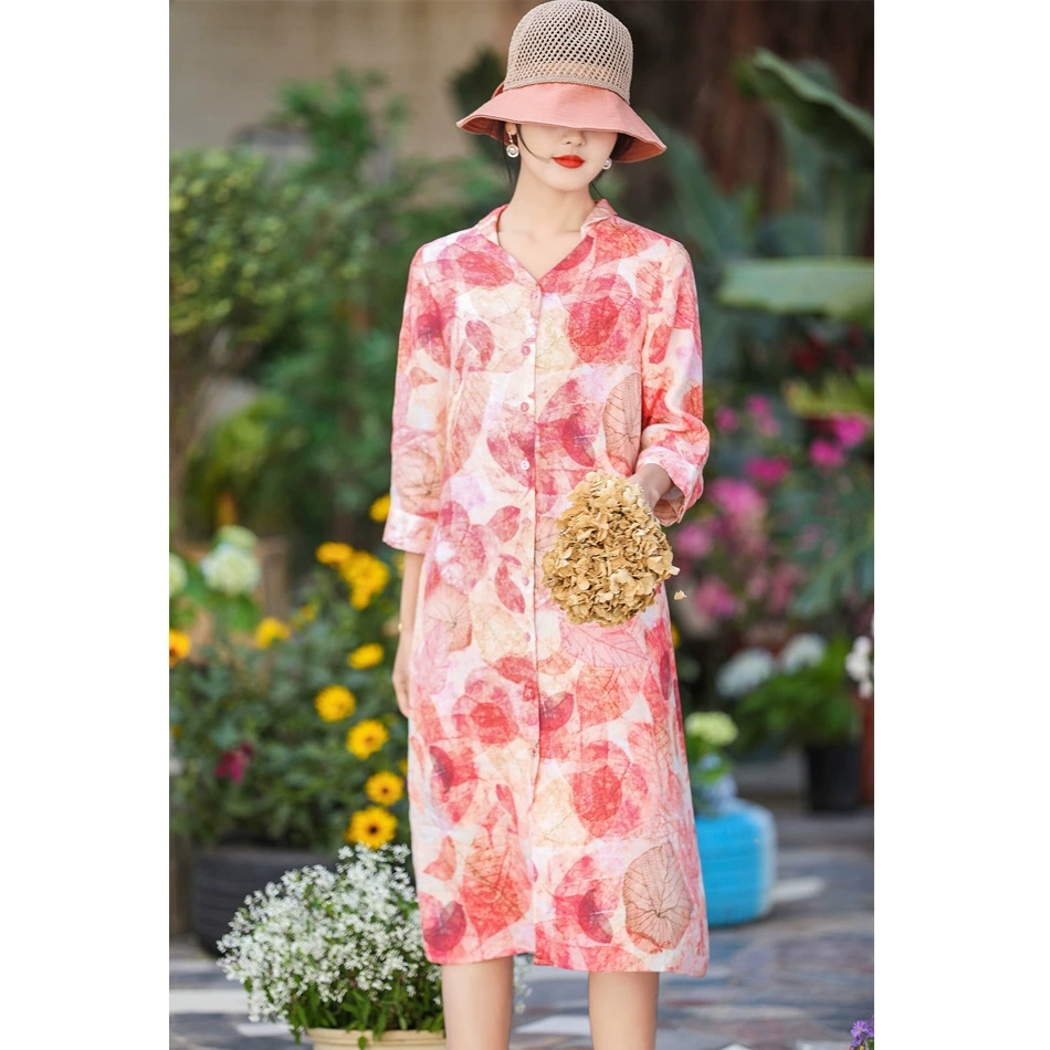 2021 новый дорожный женский льняной Свободный кардиган с принтом, Женская Длинная женская рубашка с рукавом 3/4