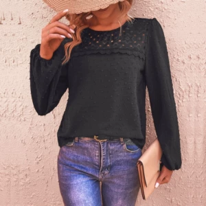 Autumn New Women Floral Blouse Long Sleeve Patchwork Shirt with Embroidery