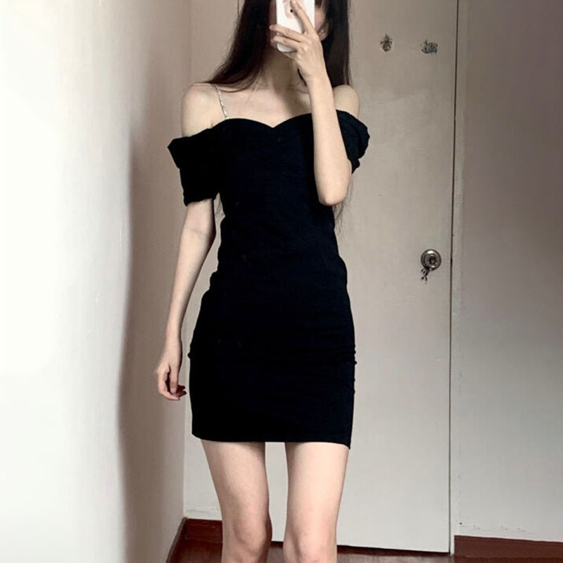 Strap Dress French Hepburn style off-neck rhinestone slim dress small light familiar royal sister party dress