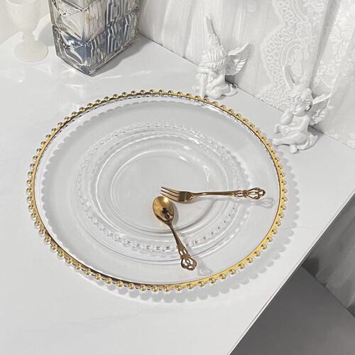 Classic transparent bead edge plate fruit plate wedding banquet plate European home decoration tray pastry snack plate
