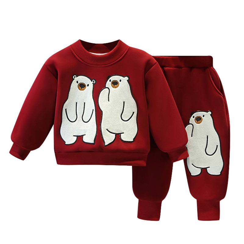 Boys Handsome Middle and Young Children's Baby 2023 New Winter Fashion Plush Thickened Sweater Western Style Two Piece_voghion.com