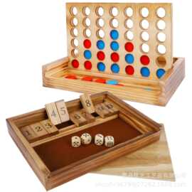 跨境盒装立体四连棋儿童早教益智亲子桌面互动木制玩具四子棋游戏