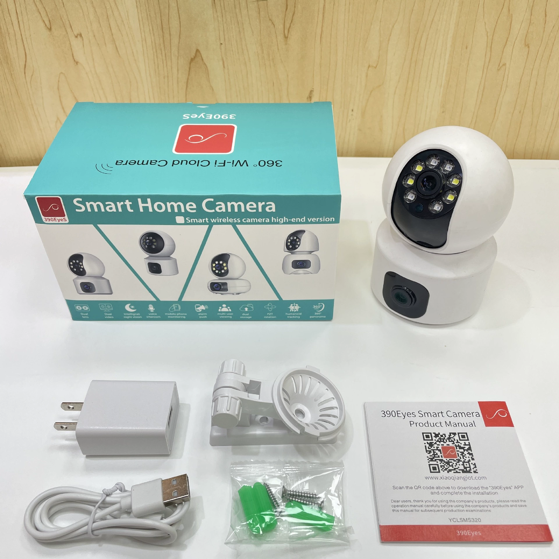 Graffiti solution 390EYES wireless wifi binocular camera high -definition night vision panorama without dead corner home monitoring