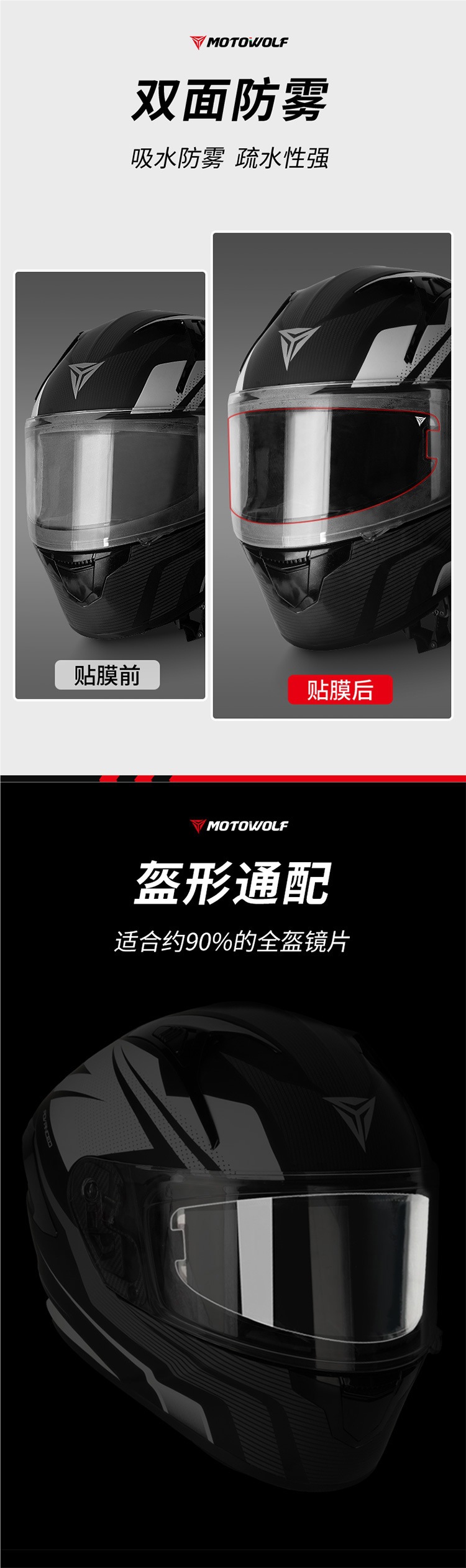 Modo Wolf Motorcycle Helmet Anti-Fog Sticker Electric Vehicle High-Definition Transparent Lens Sticker Full-Face Helmet Sticker Helmet Film Universal Type