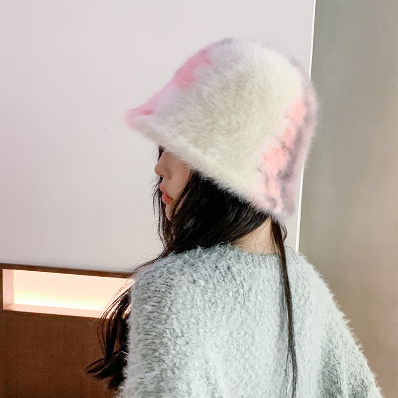 Versione coreana del nuovo cappello a secchiello in pelliccia a contrasto di coniglio tinto in cravatta di fascia alta autunno e inverno per le gite all'aperto da donna,_voghion.com