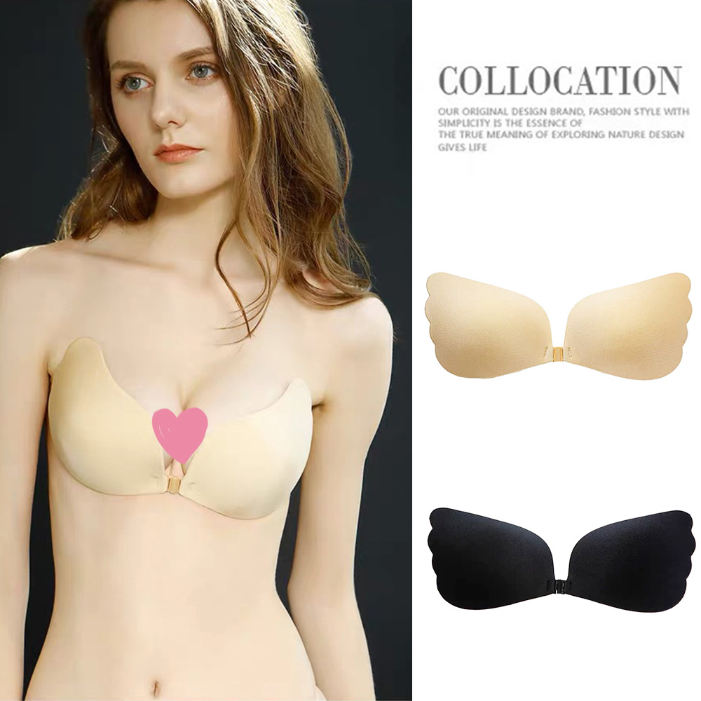 Directly supplied from the manufacturer, feathered silicone invisible bra, thickened chest patch, gathered breathable angel wings bridal invisible bra