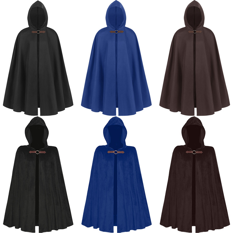 Mandarin Collar Halloween Men's Hooded Cape Medieval Vampire Cape Pirate Robe Old Ranger Costume