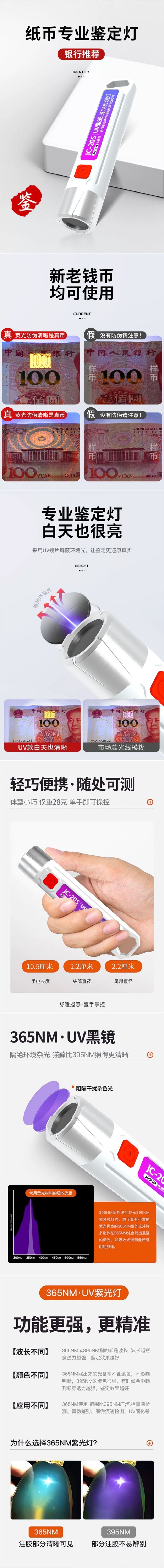 New Version of the Rechargeable Uv Purple Light Money Detector, Small Portable Money Detector Pen, Multi-Functional Small Flashlight