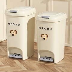 クリーム風足踏み式ゴミ箱家庭用大容量キッチンリビングトイレ蓋付き軽贅沢紙かご