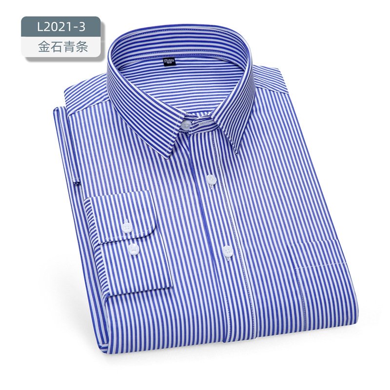 Camisas de hombre de algodón de manga larga amoníaco líquido sin escaldos comerciales estriadas de cuello blanco profesional camisa de trabajo sin escaldos comerciales