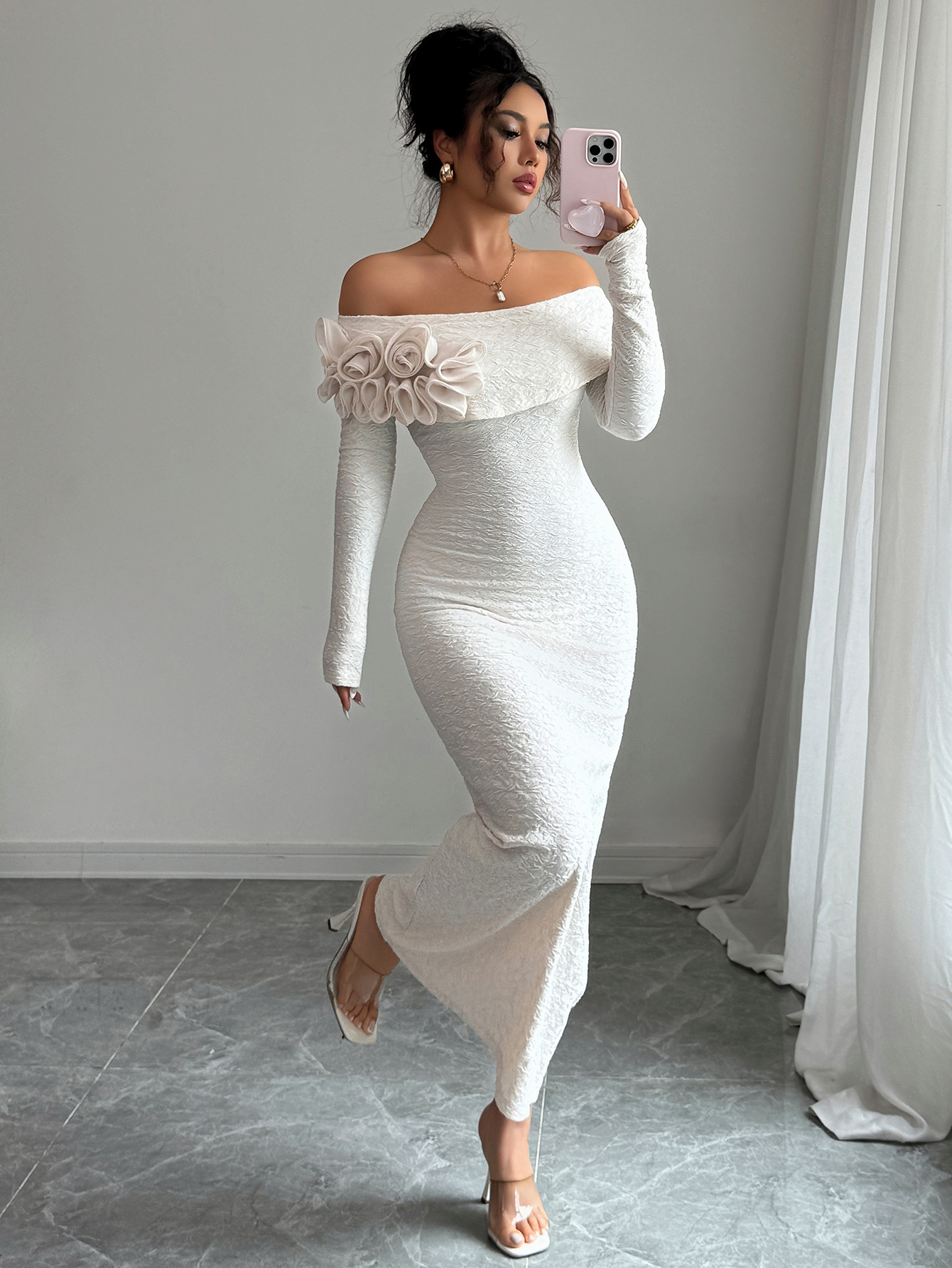 Gentle And Elegant Long-Sleeved Fitted Skirt Dress For Women, 2026 Autumn/Winter Collection_ecoleips.com
