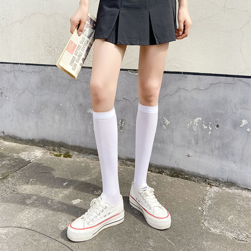 JK Black and White Socks for Women: Autumn/Winter Slimming Calf Socks, Medium-Thickness, Instagram-Fashionable Long & Knee-High Midi Silk Stockings