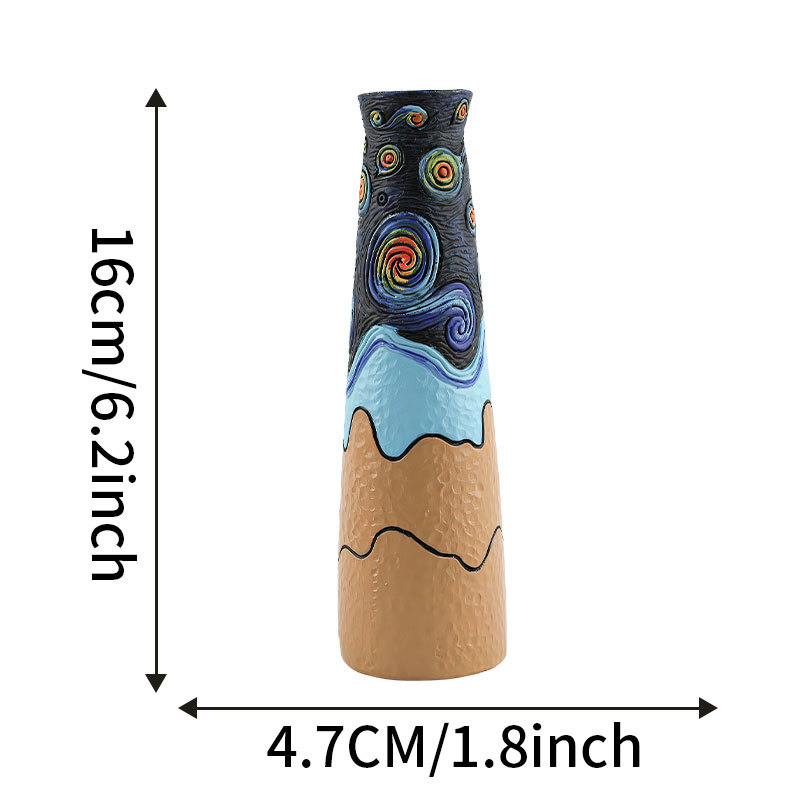 Overseas Hot Selling Van Gogh Art Inspiration Starry Night 3 Piece Set Resin Vase Home Desktop Flower Ornaments Decorations
