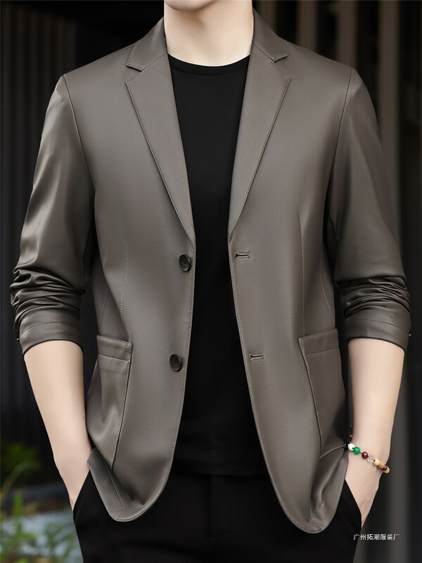 Blazer Thin Goatskin Spring & Fall Leather Genuine Leather Jacket Men's New Leather Jacket Men's Short Haining Suit