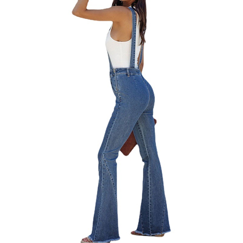 Europa y América Venta caliente mono 2023 nuevos pies sueltos suspender pantalones acampanados adelgazamiento delgado de mezclilla de las mujeres pantalones de la Liga