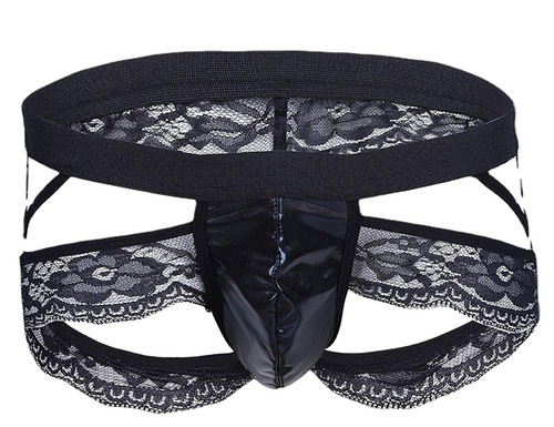 Sexy underwear men's foreign trade European and American men's lace see-through three-point leather underwear JJ pocket wholesale dropshipping 1224