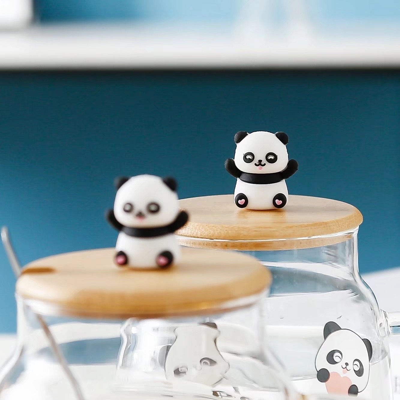 Personalidad creativa lindo Panda de dibujos animados vidrio con tapa cuchara muñeca desayuno taza animal Tesoro Nacional Agua