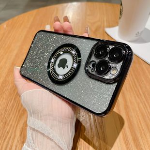 Foreign Trade Apple 17Pro Electroplated Missing Label Magnetic Suction Rhinestone Phone Case 13/14 Gradient Glitter Suitable for Iphone16
