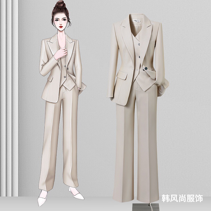 High-end Suit suit Women's Spring and Autumn Formal Business Commuter Formal Suit Professional Vest Wide-leg Pants Three-piece Set High-end Suit suit Women's Spring and Autumn Formal Business Commuter Formal Suit Professional Vest Wide-leg Pants Three-piece Set