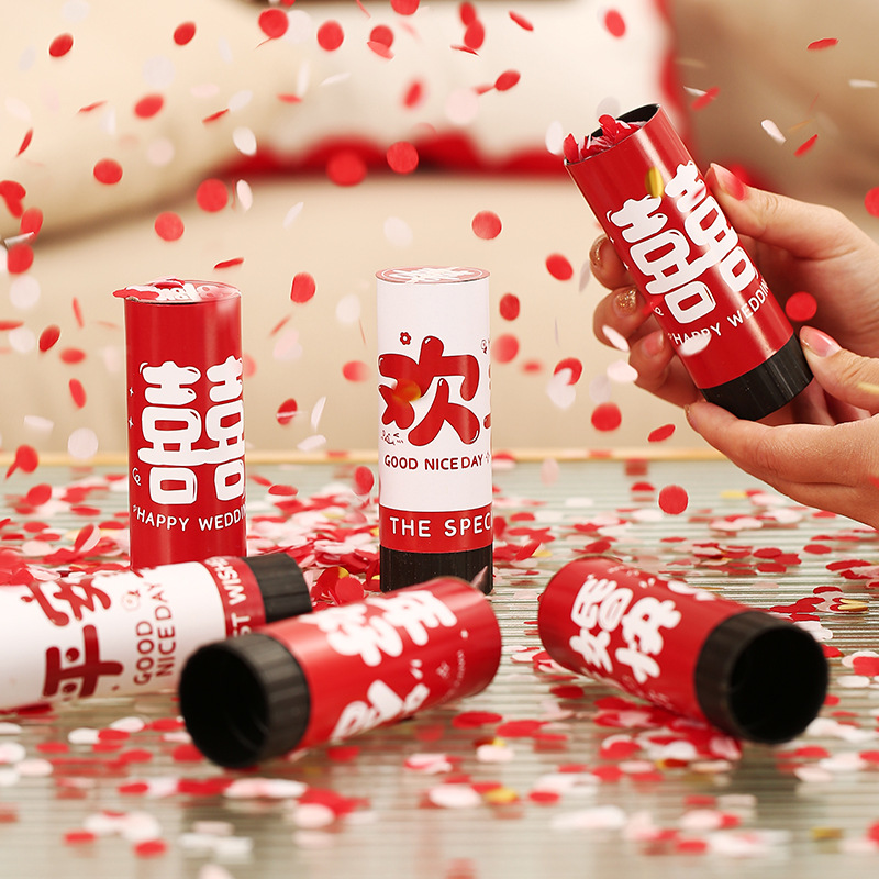 Wedding Handheld Confetti Cannon, Small Hand-Twisted Rocket, Wedding Atmosphere Spray Cannon, Colorful Confetti Cylinder, Wedding Celebration Supplies.