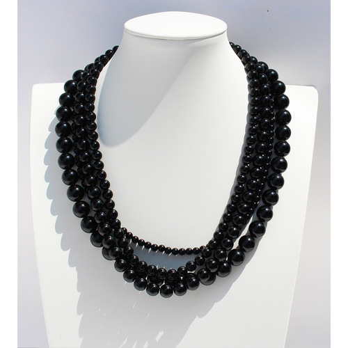 Korean Fever Same Item Bead Necklace, Minority High-Grade Black Agate Choker Necklace, Cold Silver Color Bracelet Set 796