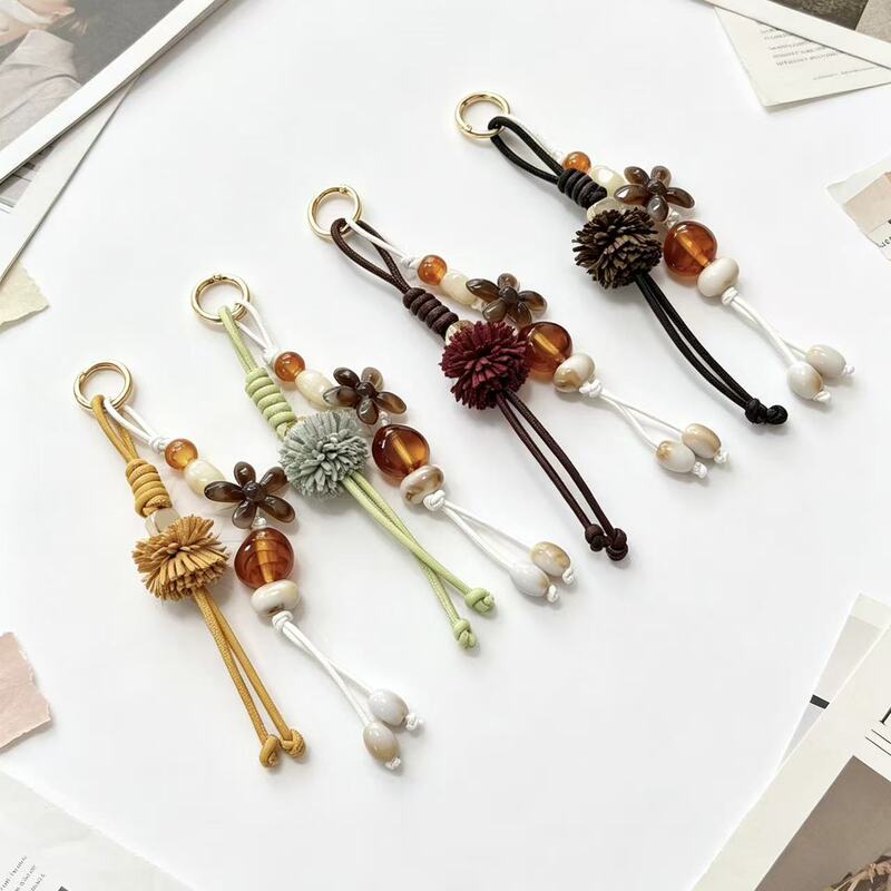 Miu Style Color-Blocked Beaded Tassel Ball Pendant, Cute and Delicate Keychain, Trendy Versatile Decorative Accessory for Bags and Backpacks