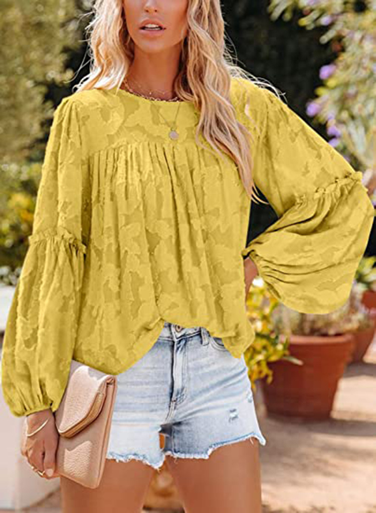 Women's Chiffon Shirt Long Sleeve Blouses Jacquard Vacation Solid Color display picture 1