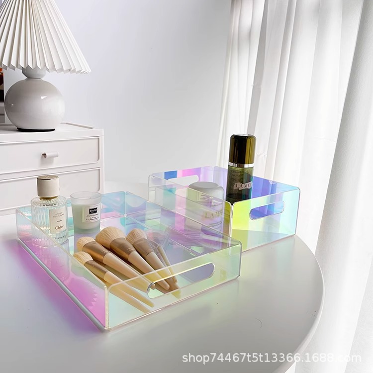 亚克力炫彩亚克力托盘家用高级化妆品收纳长方形酒店取餐托盘透明