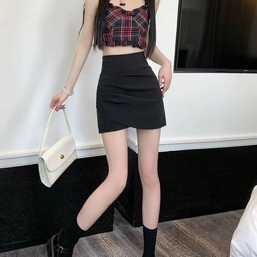 2024 Summer New Asymmetrical Pleated Slit A-line Semi-slip Dress for Women High-waisted Noble Lady Style Bodycon Skirt