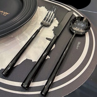 tiktok black knife and fork 304 stainless steel titanium-plated knife and fork kitchen supplies dessert spoon fruit fork coffee spoon