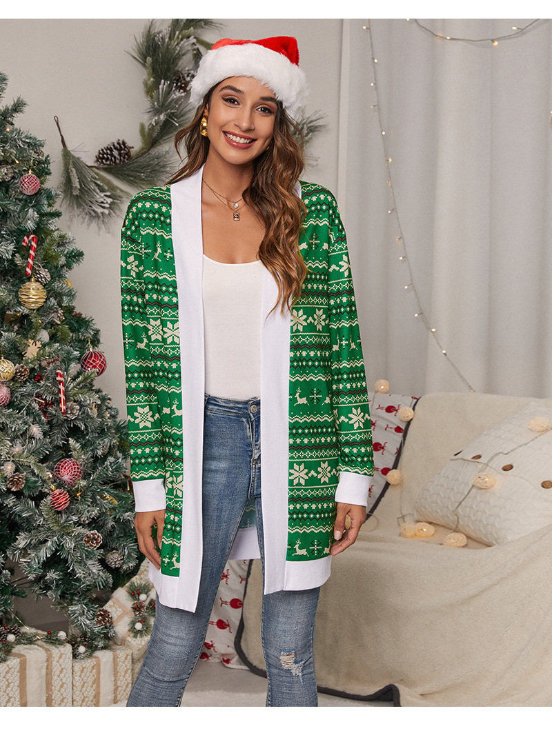 Christmas Leopard Print Knitted Cardigan Jacket With Tie-Dye