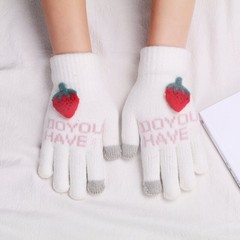 2024新型ニットアニメのぬいぐるみ防寒いちごタッチパネル女性冬保温ベルベットは学生のアクセサリー手袋を厚くした