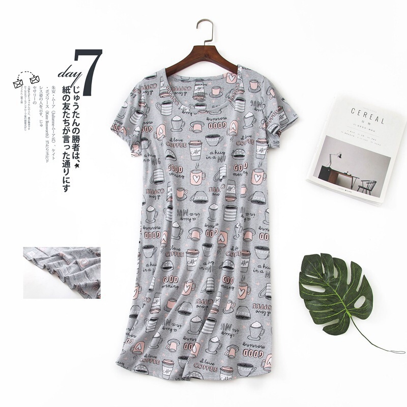 2023 Europe and America Amazon Spring and Summer New Short-sleeved Cartoon Printed Nightdress Home Clothes Large Size Women's Casual Pajamas