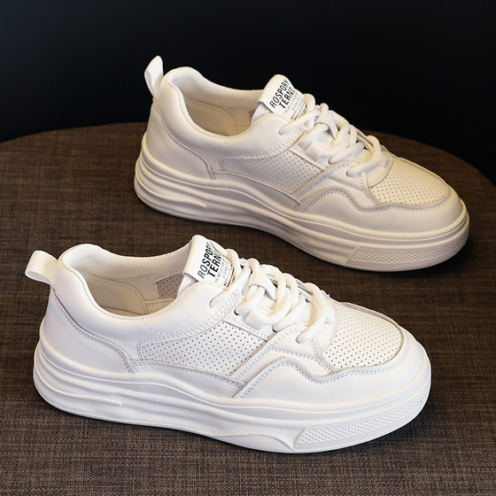 Genuine Leather White Shoes Women's 2024 New Summer Mesh Breathable Plate Shoes with Skirt Thin Slip-on All-Match