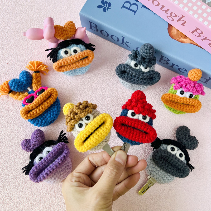 Super Cute Cartoon Key Bag Wool Woven Finished Internet Celebratory Popular Sausage Mouth Key Protective Case Storage Bag