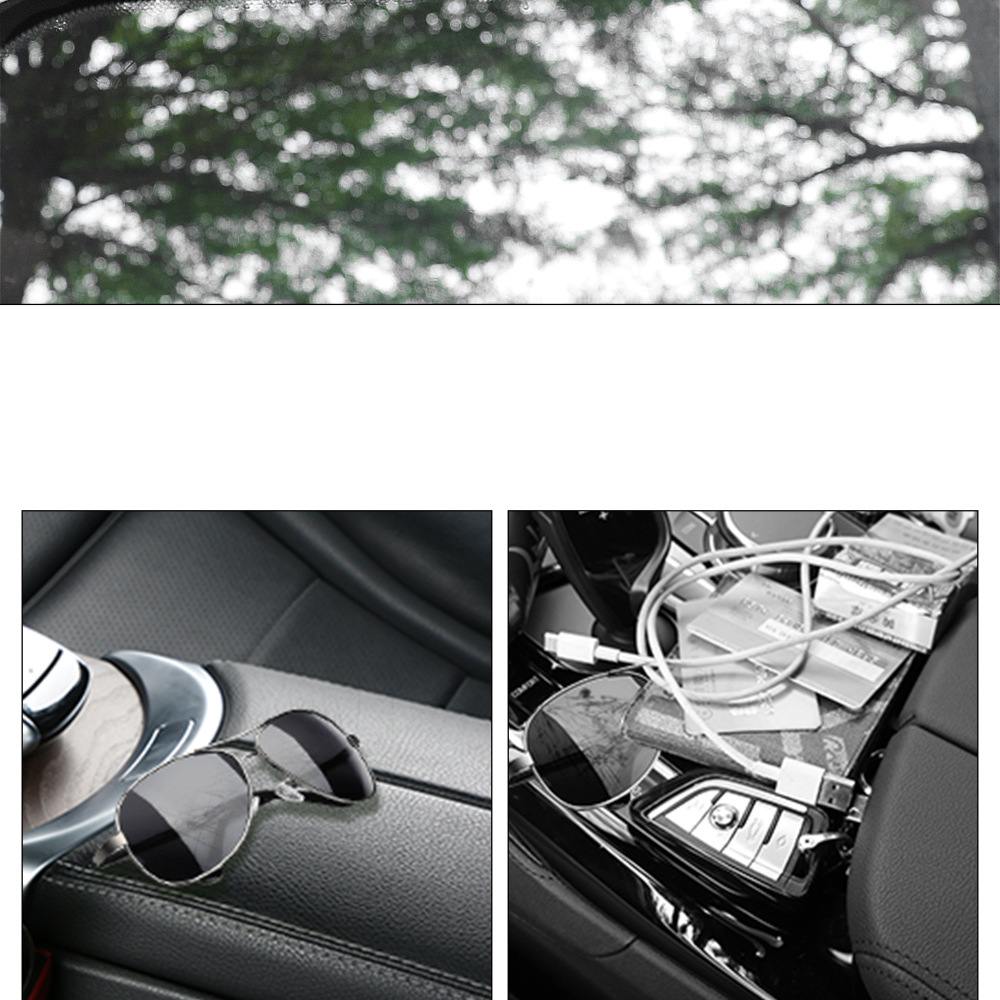 Car Sunshade Glasses Case, Document Receipt Holder, Car Rubber Frame Zipper, Multi-functional Card Bag Cosmetics Bag