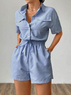N 16789 Striped waist-cinched jumpsuit �l�y�����B�wѝ�羳��