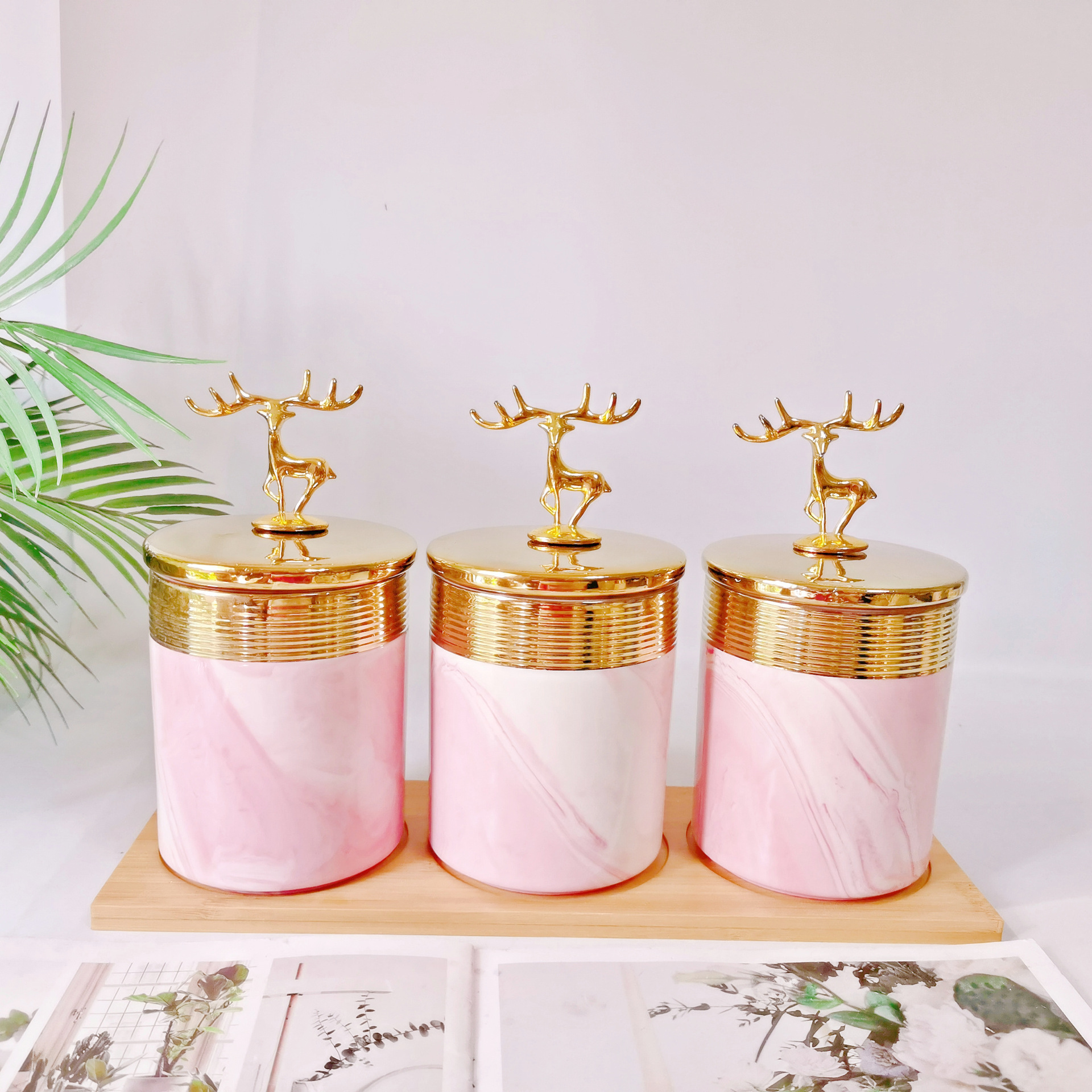 Medio Oriente exportación galvanoplastia sellado tarro cerámica de tres piezas de almacenamiento tarro cocina condimento tarro caramelo tarro café tarro