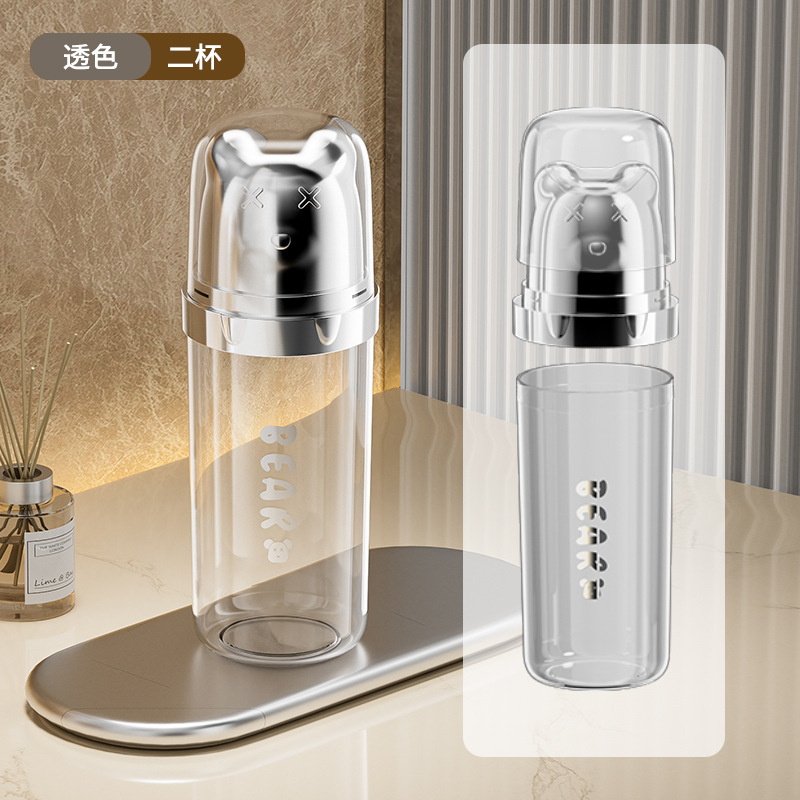 Taza de enjuague de oso portátil de viaje 3 en 1 caja de almacenamiento de aparatos dentales de alto valor facial artículos de higiene