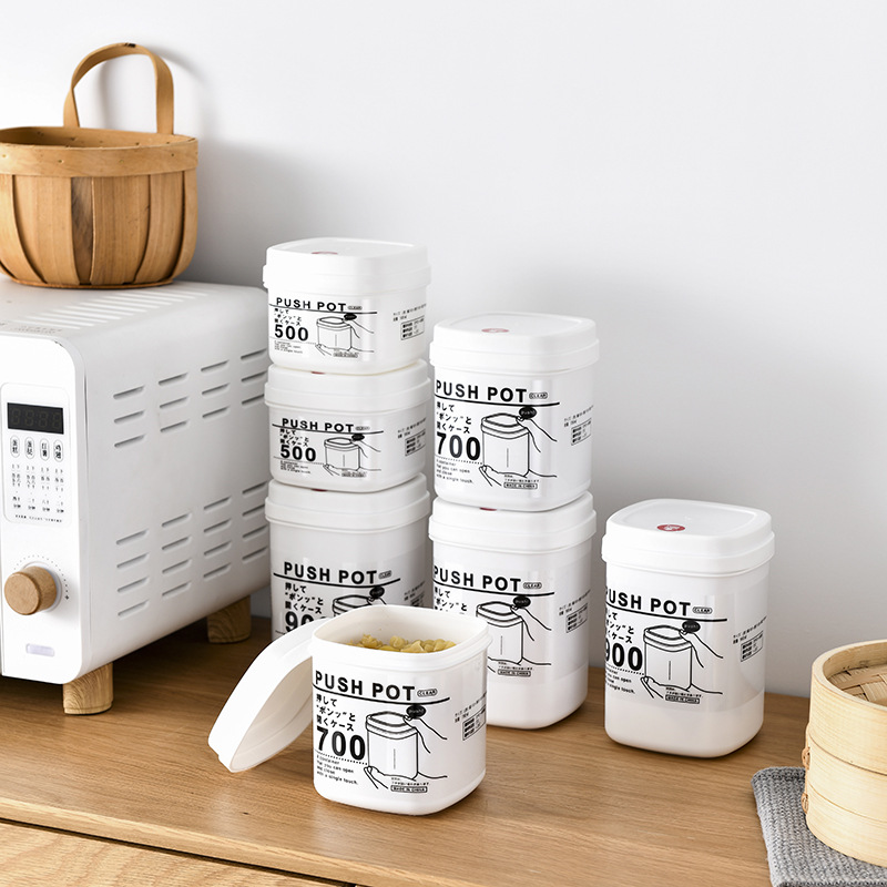 Simple kitchen push-button storage small jar, plastic transparent with lid, Japanese-style grain classification storage jar box